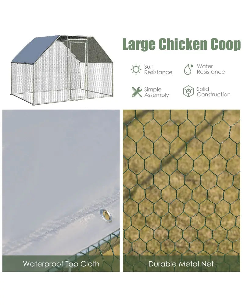 9.5 x 6.5 Feet Large Walk In Chicken Run Cage - Silver - Chicken Coops
