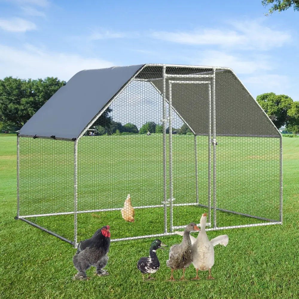 9.5 x 6.5 Feet Large Walk In Chicken Run Cage - Silver - Chicken Coops