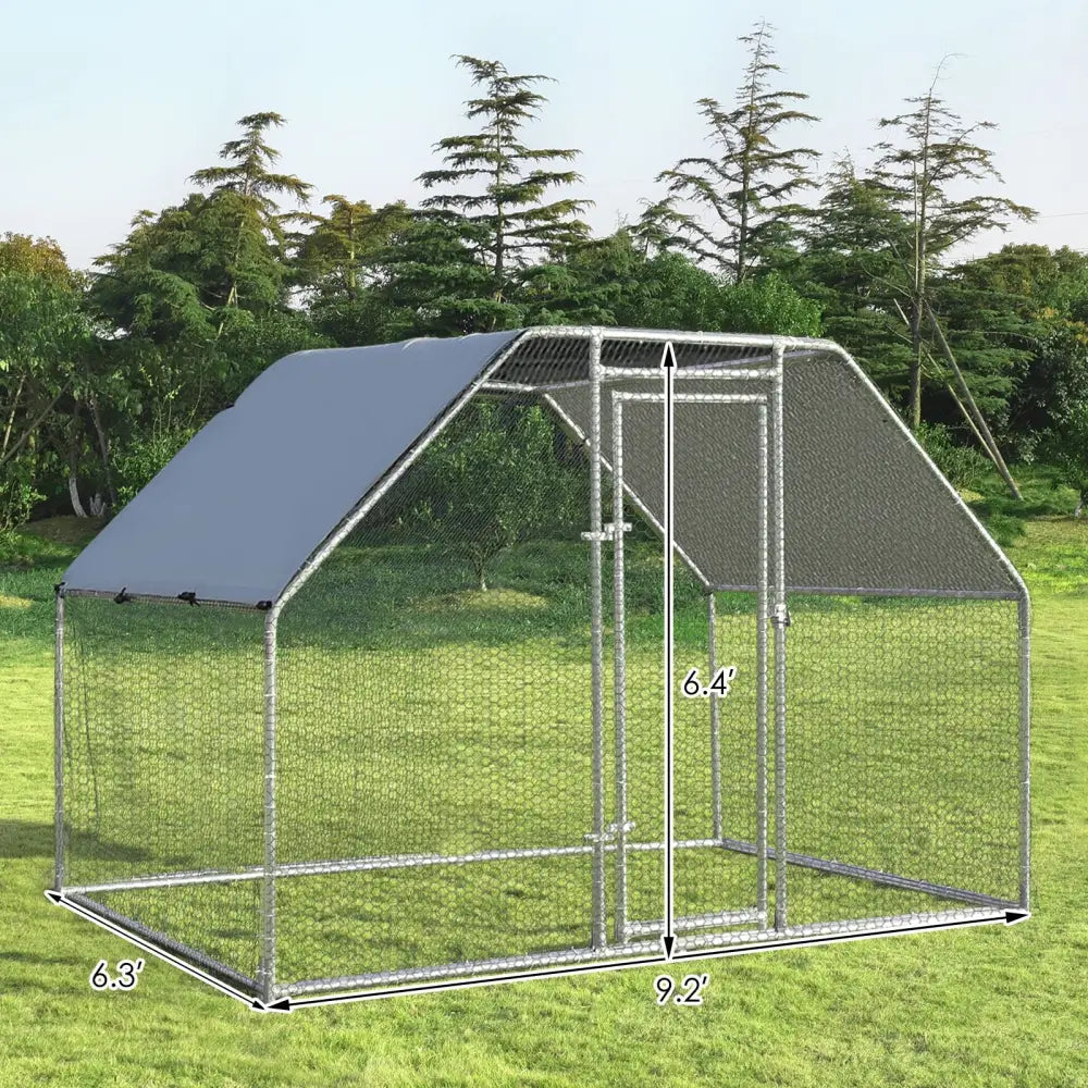 9.5 x 6.5 Feet Large Walk In Chicken Run Cage - Silver - Chicken Coops