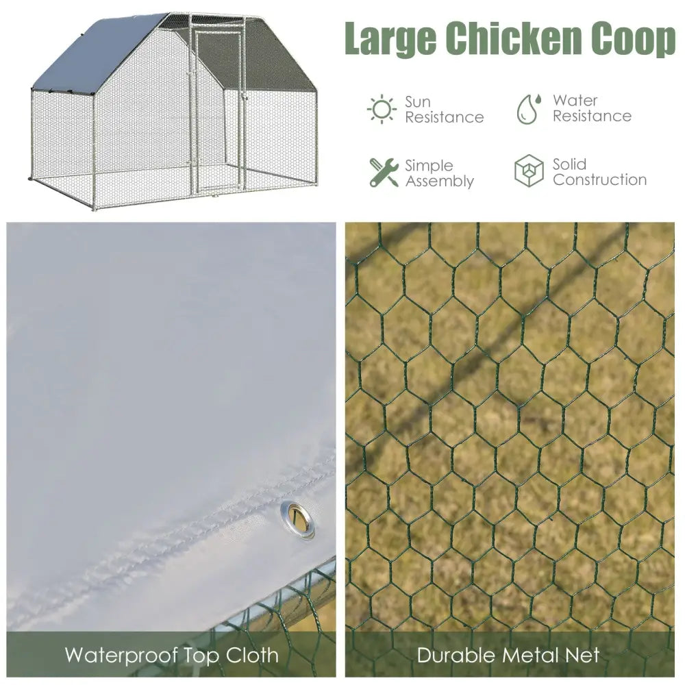 9.5 x 6.5 Feet Large Walk In Chicken Run Cage - Silver - Chicken Coops