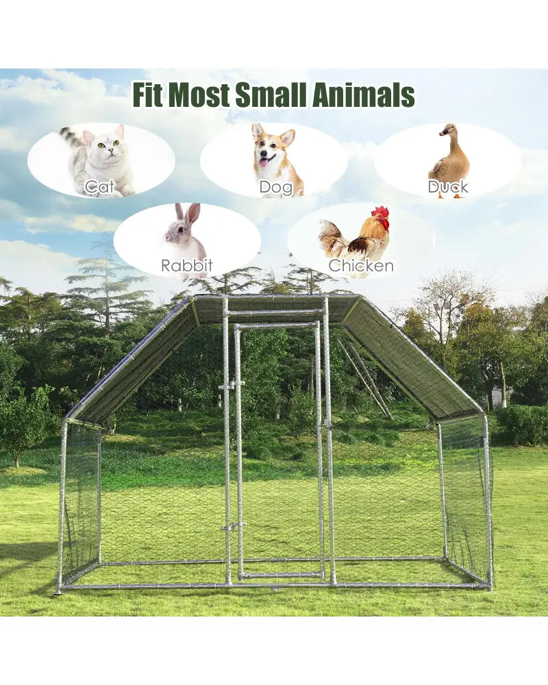 9.5 x 6.5 Feet Large Walk In Chicken Run Cage - Silver - Chicken Coops