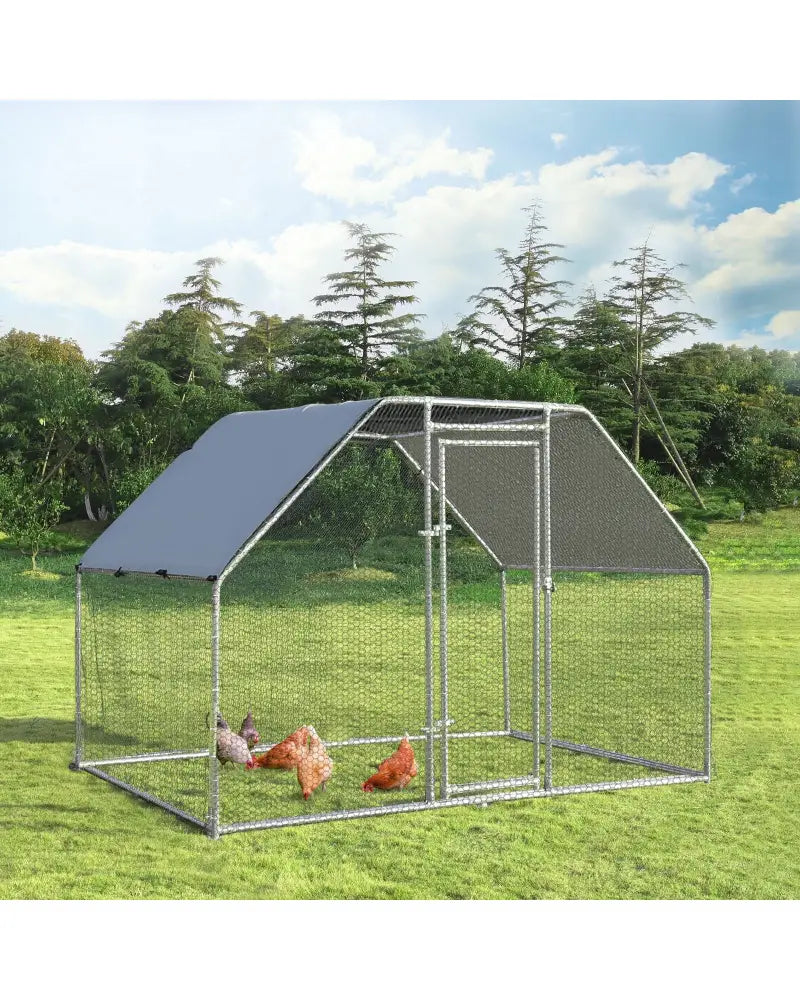 9.5 x 6.5 Feet Large Walk In Chicken Run Cage - Silver - Chicken Coops