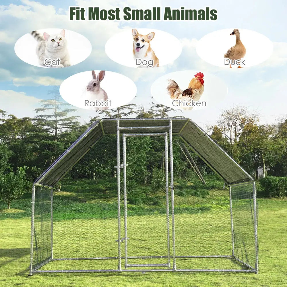 9.5 x 6.5 Feet Large Walk In Chicken Run Cage - Silver - Chicken Coops
