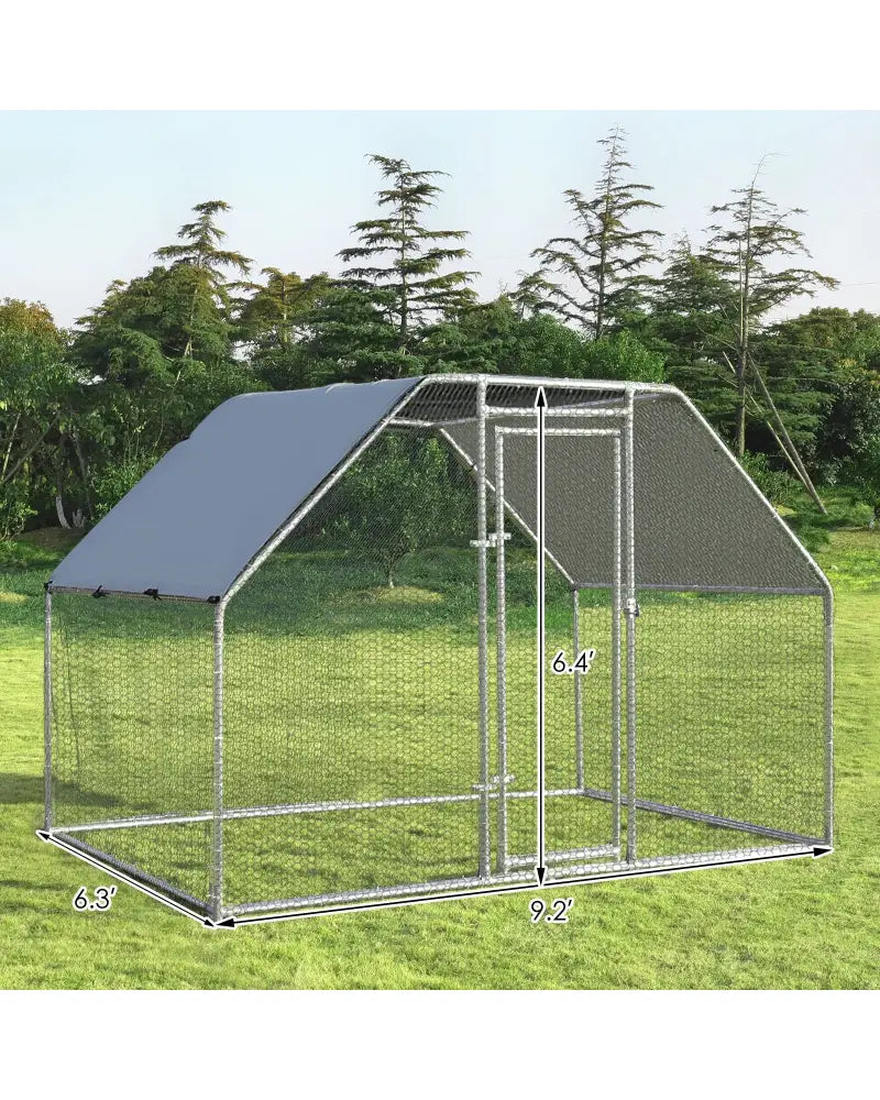9.5 x 6.5 Feet Large Walk In Chicken Run Cage - Silver - Chicken Coops