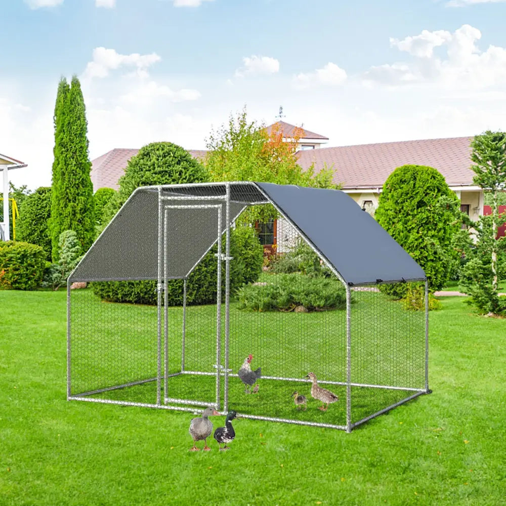 9.5 x 6.5 Feet Large Walk In Chicken Run Cage - Silver - Chicken Coops