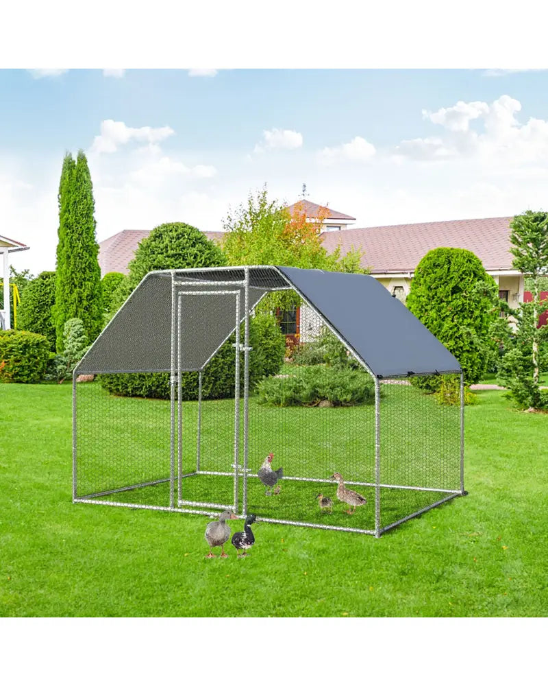 9.5 x 6.5 Feet Large Walk In Chicken Run Cage - Silver - Chicken Coops