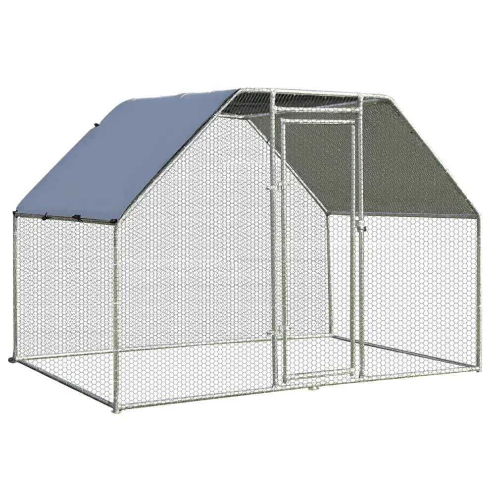 9.5 x 6.5 Feet Large Walk In Chicken Run Cage - Silver - Chicken Coops