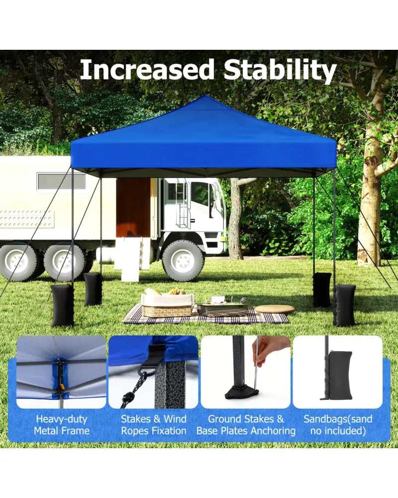 9.5 x 9.5 Feet Pop up Canopy Tent with Adjustable Heights-Blue - Blue - Canopies