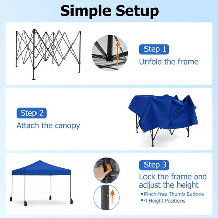 9.5 x 9.5 Feet Pop up Canopy Tent with Adjustable Heights-Blue - Blue - Canopies