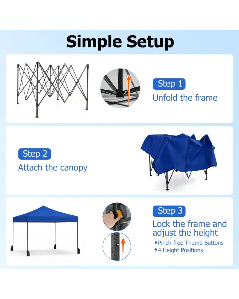 9.5 x 9.5 Feet Pop up Canopy Tent with Adjustable Heights-Blue - Blue - Canopies