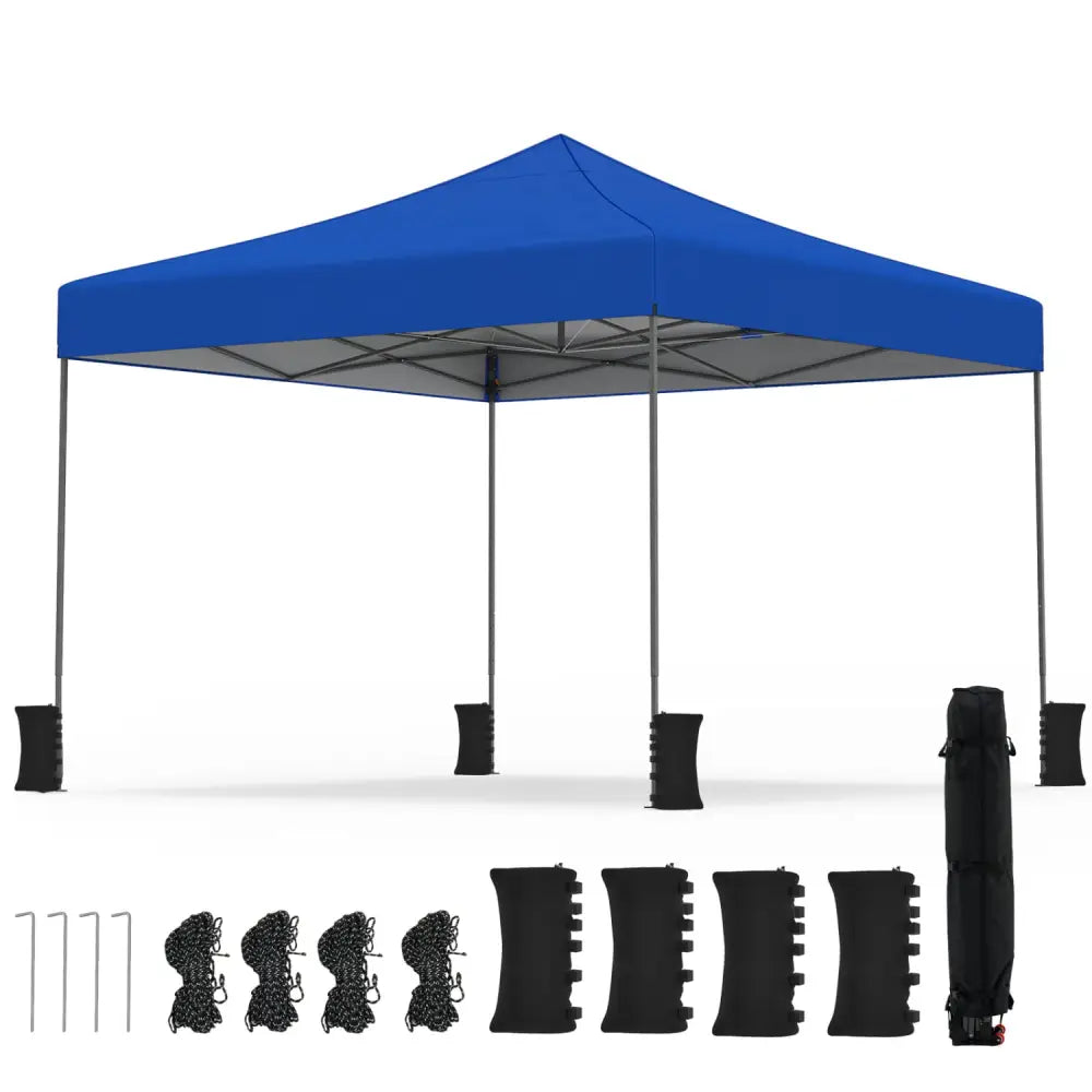9.5 x 9.5 Feet Pop up Canopy Tent with Adjustable Heights-Blue - Blue - Canopies