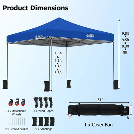 9.5 x 9.5 Feet Pop up Canopy Tent with Adjustable Heights-Blue - Blue - Canopies