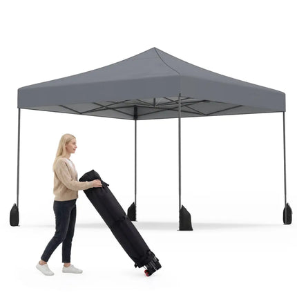 9.5 x 9.5 Feet Pop up Canopy Tent with Adjustable Heights-Gray - Gray - Canopies
