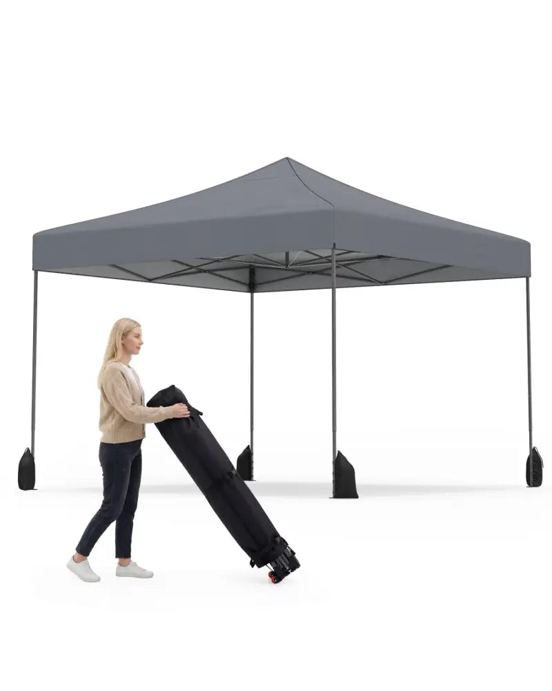 9.5 x 9.5 Feet Pop up Canopy Tent with Adjustable Heights-Gray - Gray - Canopies