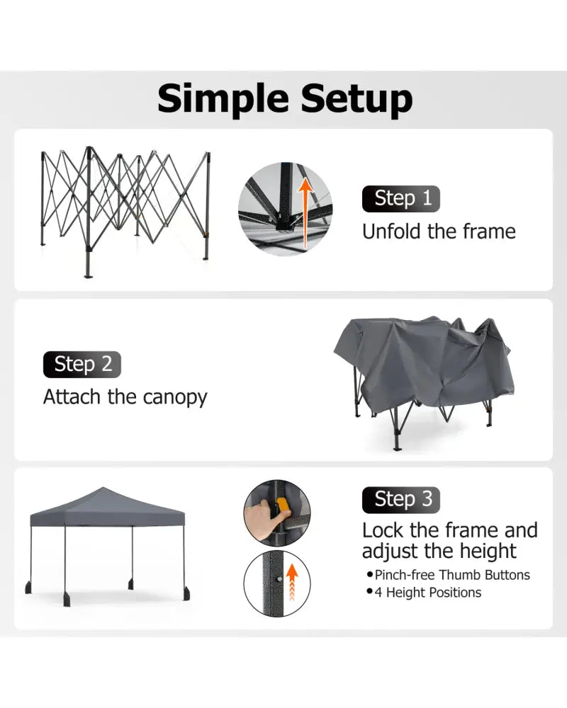 9.5 x 9.5 Feet Pop up Canopy Tent with Adjustable Heights-Gray - Gray - Canopies