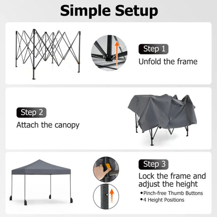 9.5 x 9.5 Feet Pop up Canopy Tent with Adjustable Heights-Gray - Gray - Canopies