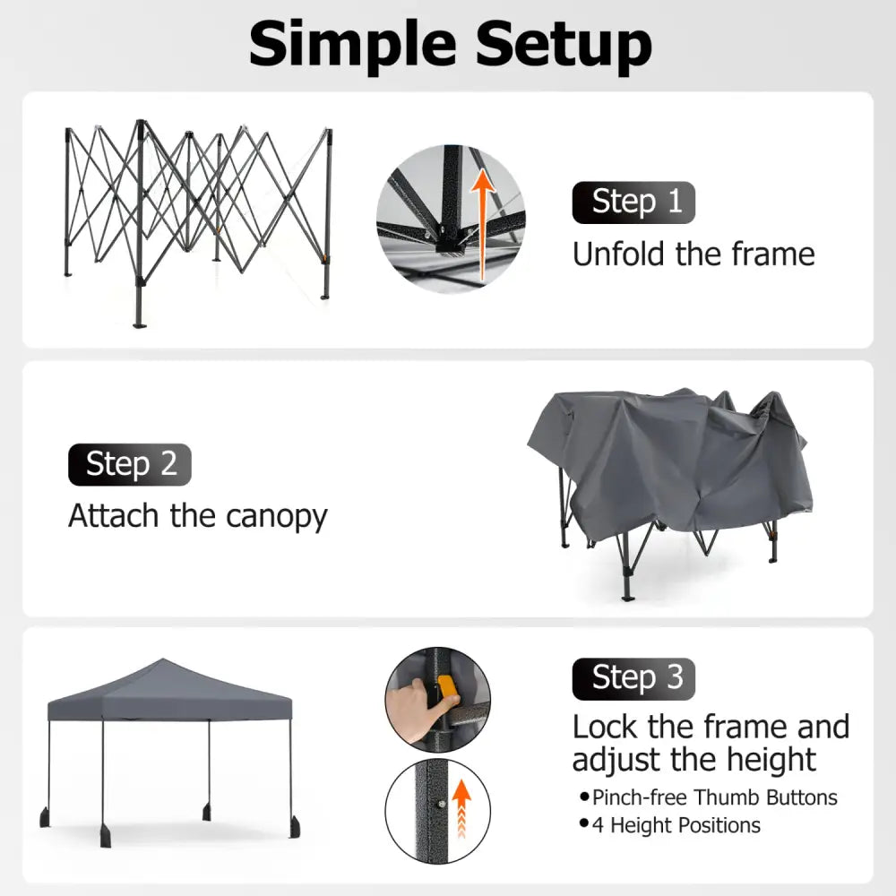 9.5 x 9.5 Feet Pop up Canopy Tent with Adjustable Heights-Gray - Gray - Canopies