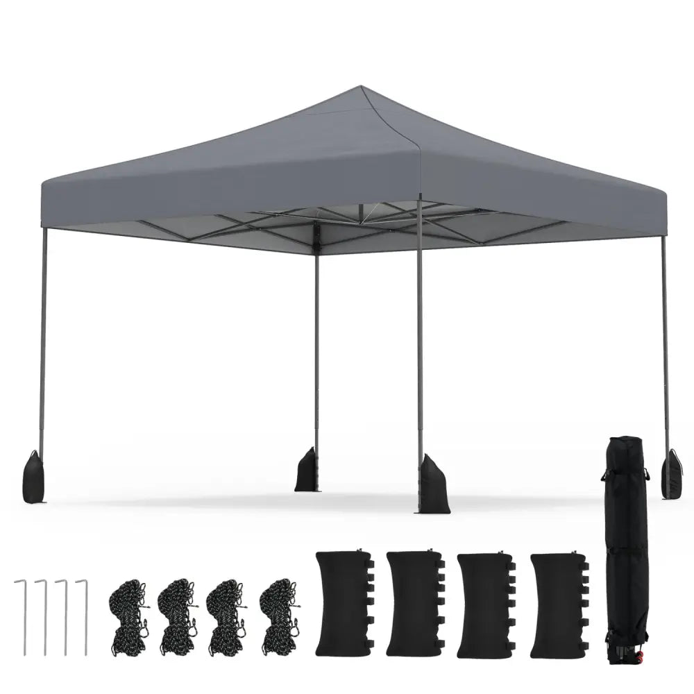 9.5 x 9.5 Feet Pop up Canopy Tent with Adjustable Heights-Gray - Gray - Canopies