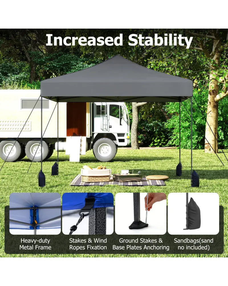 9.5 x 9.5 Feet Pop up Canopy Tent with Adjustable Heights-Gray - Gray - Canopies
