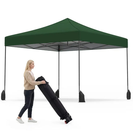 9.5 x 9.5 Feet Pop up Canopy Tent with Adjustable Heights-Green - Green - Canopies
