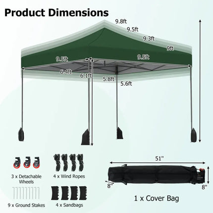 9.5 x 9.5 Feet Pop up Canopy Tent with Adjustable Heights-Green - Green - Canopies