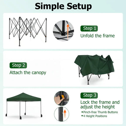 9.5 x 9.5 Feet Pop up Canopy Tent with Adjustable Heights-Green - Green - Canopies