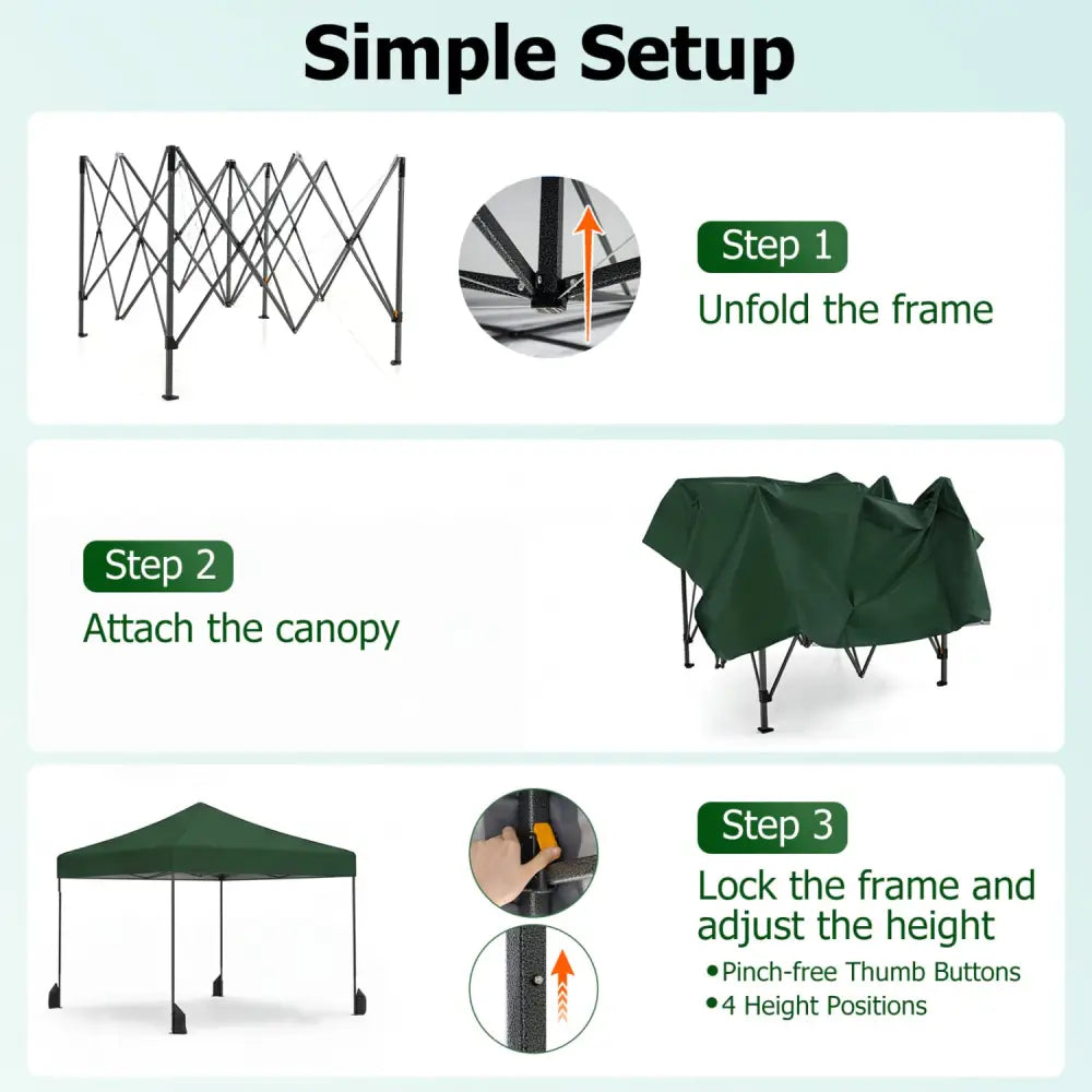 9.5 x 9.5 Feet Pop up Canopy Tent with Adjustable Heights-Green - Green - Canopies