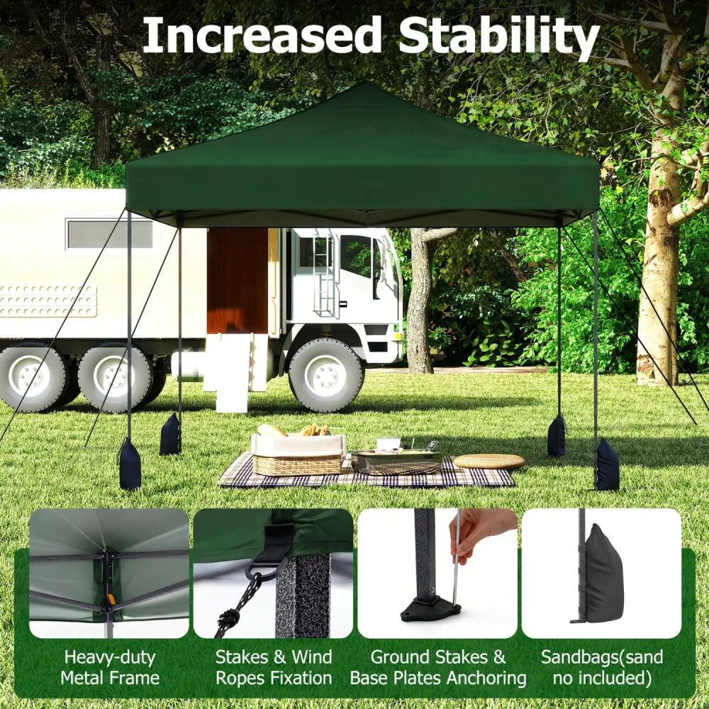 9.5 x 9.5 Feet Pop up Canopy Tent with Adjustable Heights-Green - Green - Canopies