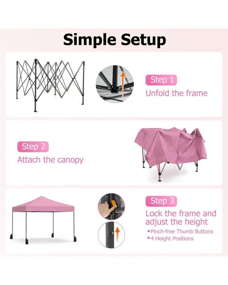 9.5 x 9.5 Feet Pop up Canopy Tent with Adjustable Heights-Pink - Pink - Canopies
