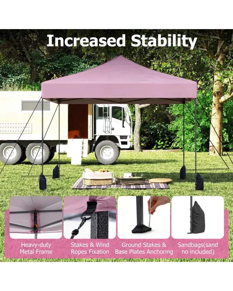 9.5 x 9.5 Feet Pop up Canopy Tent with Adjustable Heights-Pink - Pink - Canopies