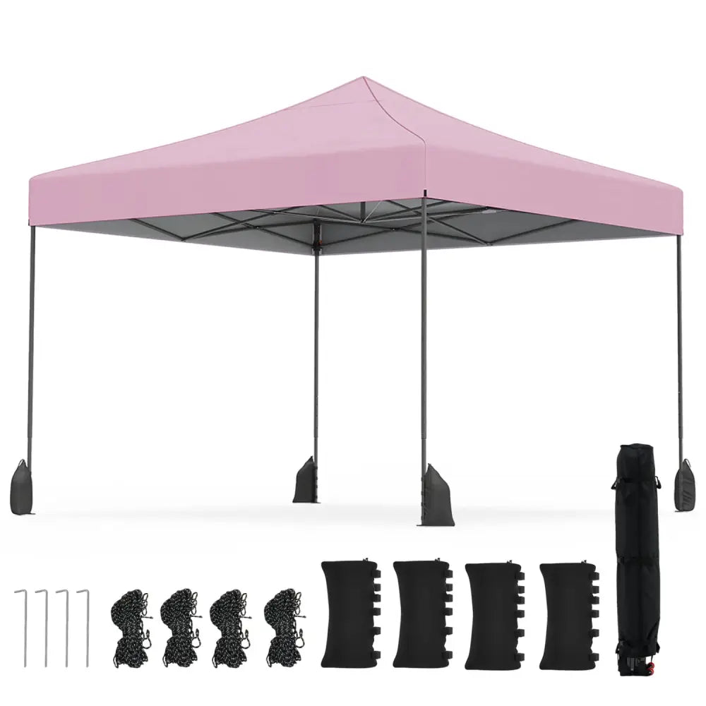 9.5 x 9.5 Feet Pop up Canopy Tent with Adjustable Heights-Pink - Pink - Canopies