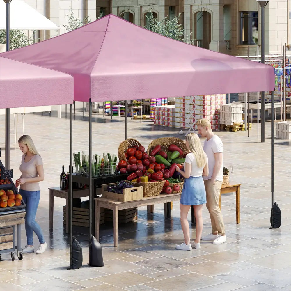 9.5 x 9.5 Feet Pop up Canopy Tent with Adjustable Heights-Pink - Pink - Canopies