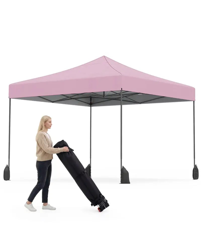 9.5 x 9.5 Feet Pop up Canopy Tent with Adjustable Heights-Pink - Pink - Canopies