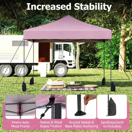 9.5 x 9.5 Feet Pop up Canopy Tent with Adjustable Heights-Pink - Pink - Canopies