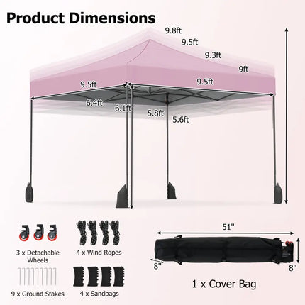 9.5 x 9.5 Feet Pop up Canopy Tent with Adjustable Heights-Pink - Pink - Canopies