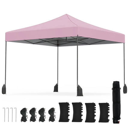 9.5 x 9.5 Feet Pop up Canopy Tent with Adjustable Heights-Pink - Pink - Canopies