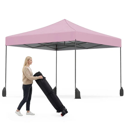9.5 x 9.5 Feet Pop up Canopy Tent with Adjustable Heights-Pink - Pink - Canopies