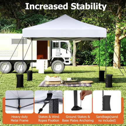 9.5 x 9.5 Feet Pop up Canopy Tent with Adjustable Heights-White - White - Canopies