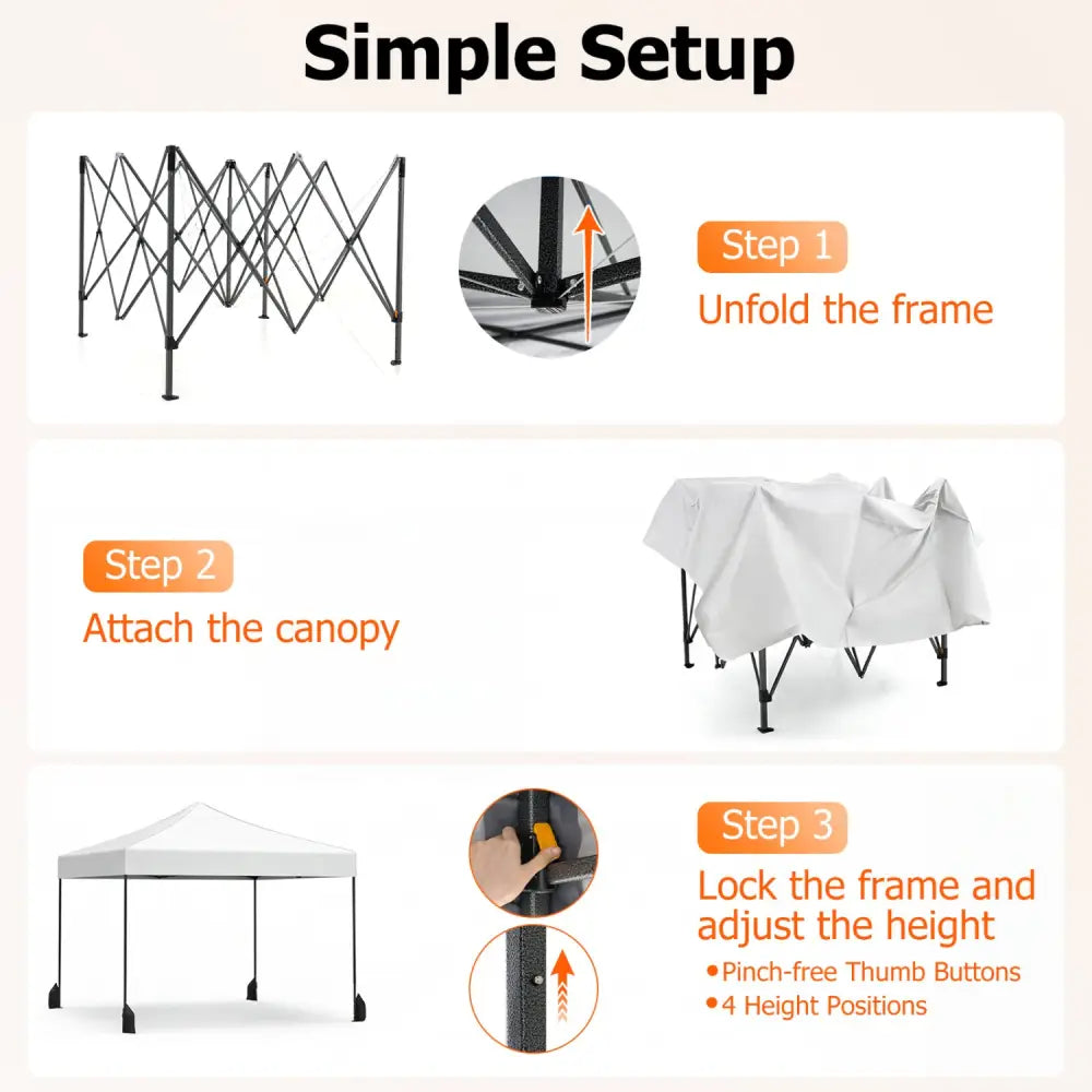 9.5 x 9.5 Feet Pop up Canopy Tent with Adjustable Heights-White - White - Canopies