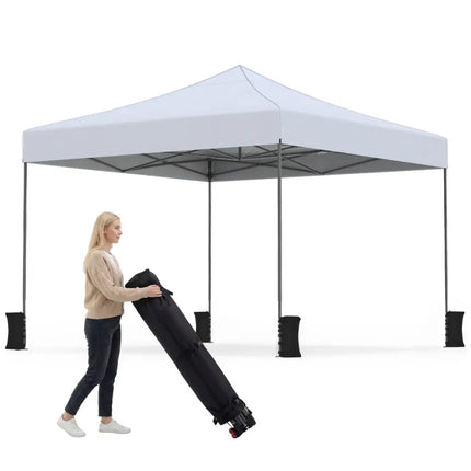 9.5 x 9.5 Feet Pop up Canopy Tent with Adjustable Heights-White - White - Canopies