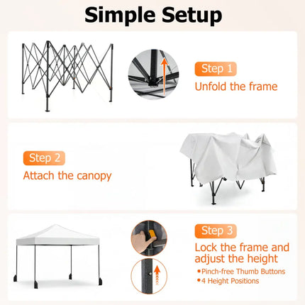 9.5 x 9.5 Feet Pop up Canopy Tent with Adjustable Heights-White - White - Canopies