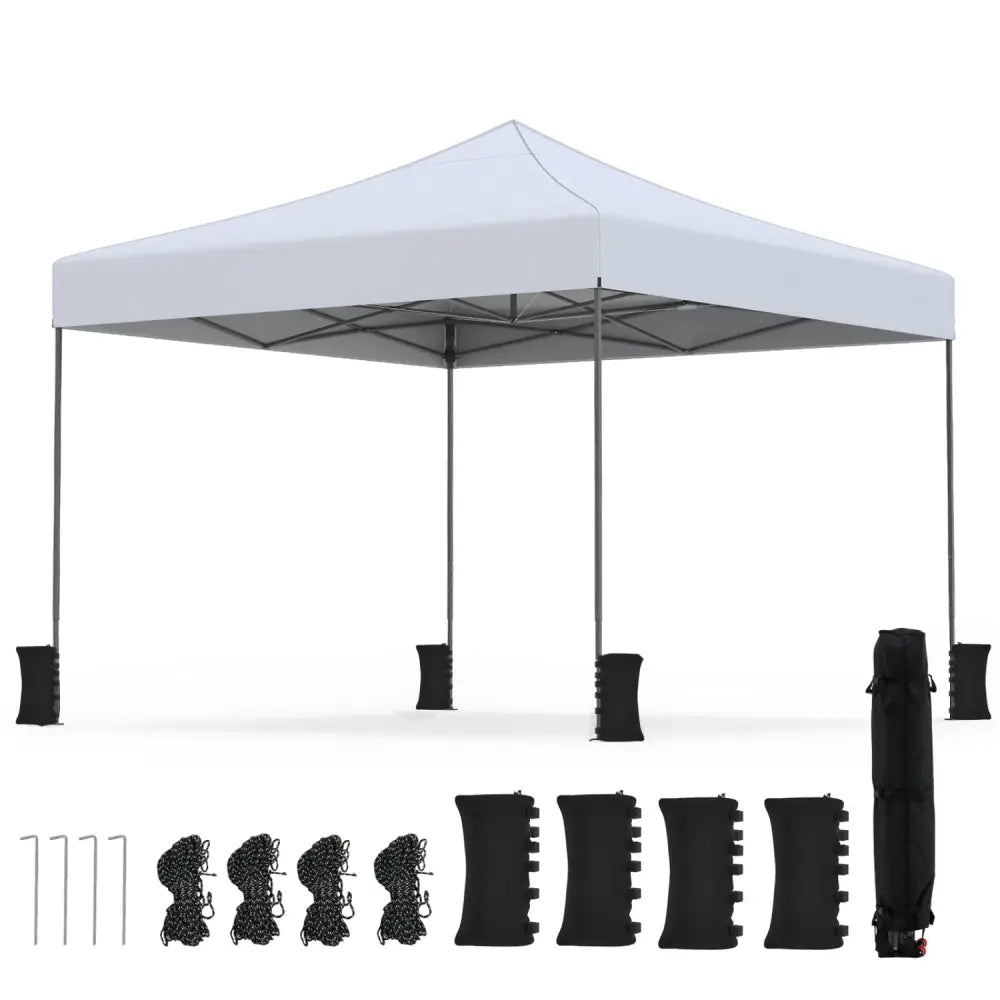 9.5 x 9.5 Feet Pop up Canopy Tent with Adjustable Heights-White - White - Canopies
