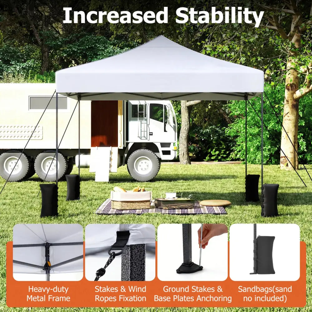 9.5 x 9.5 Feet Pop up Canopy Tent with Adjustable Heights-White - White - Canopies
