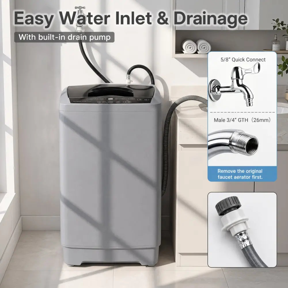 9.93 lbs Full Automatic Washing Machine with 8 Preset Programs-Gray - Gray - Washing Machines