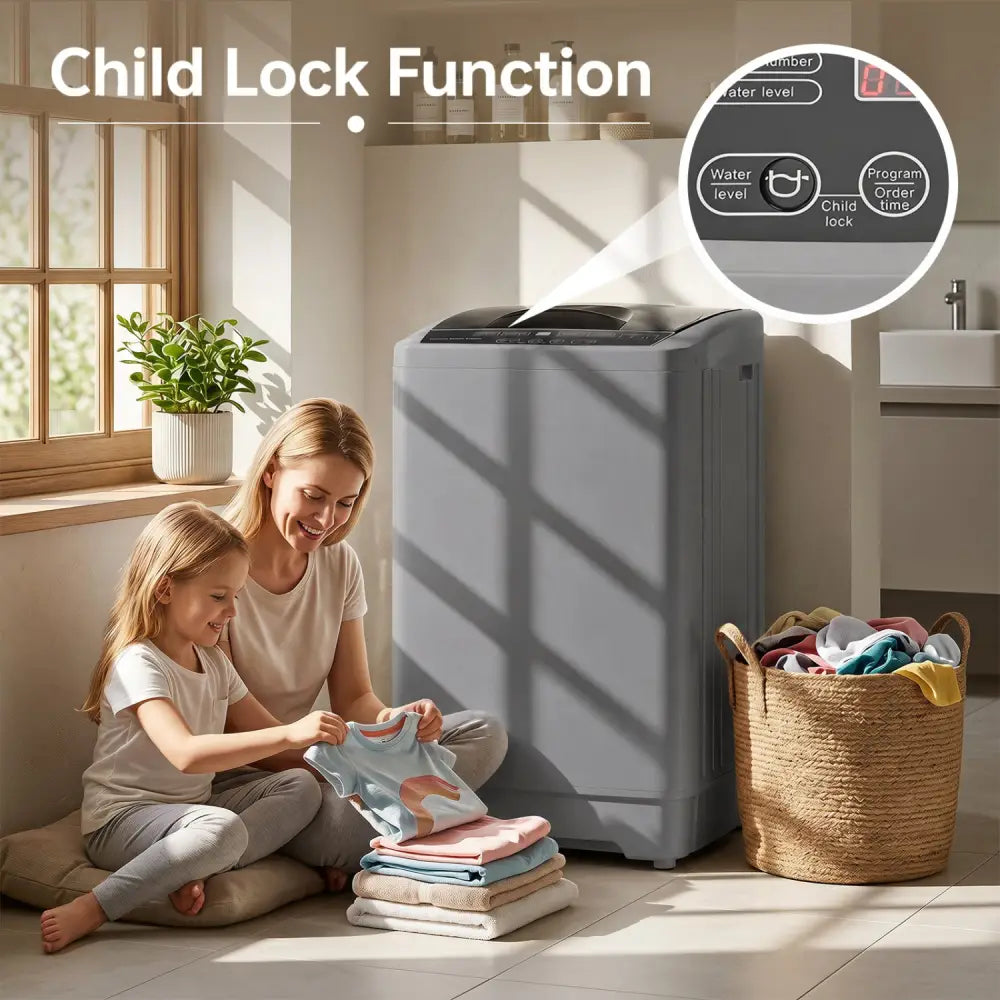 9.93 lbs Full Automatic Washing Machine with 8 Preset Programs-Gray - Gray - Washing Machines