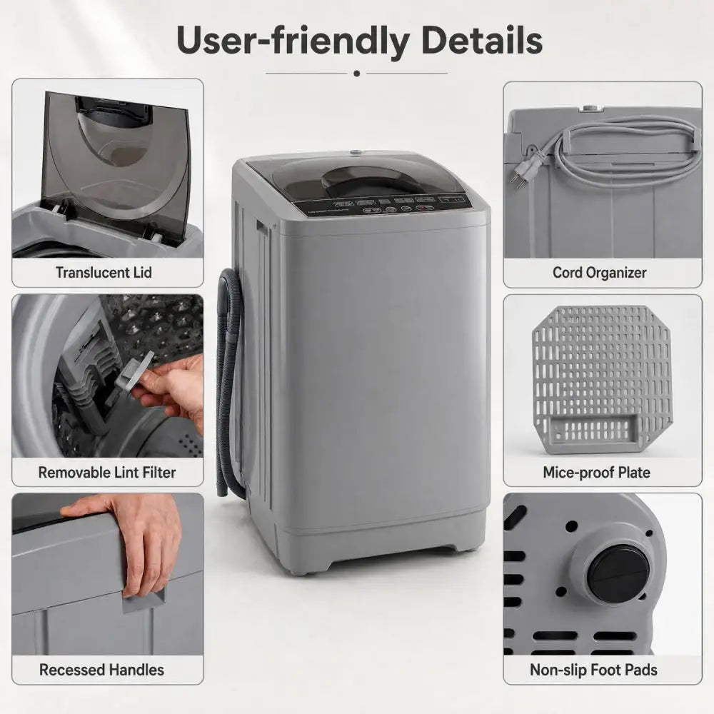 9.93 lbs Full Automatic Washing Machine with 8 Preset Programs-Gray - Gray - Washing Machines