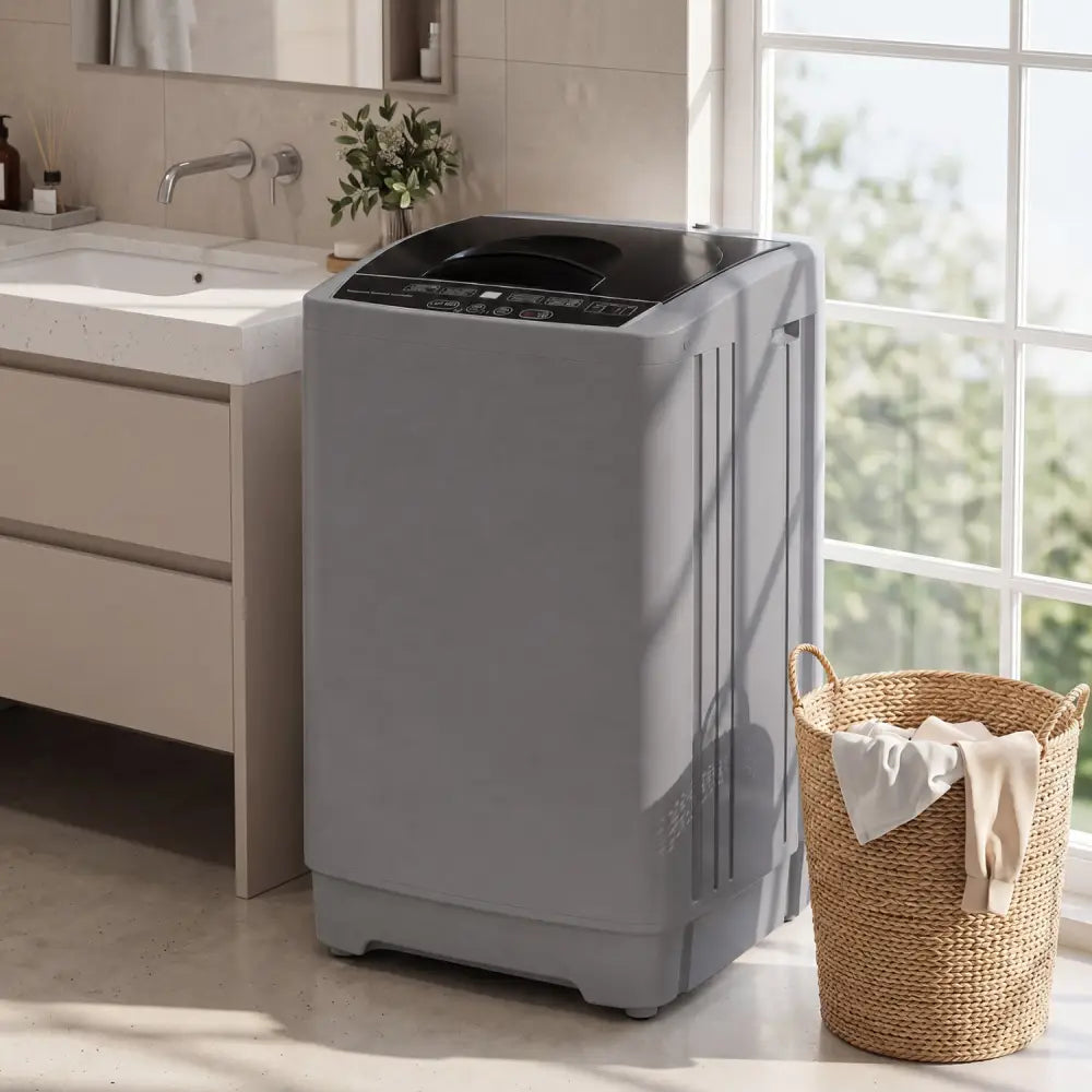 9.93 lbs Full Automatic Washing Machine with 8 Preset Programs-Gray - Gray - Washing Machines