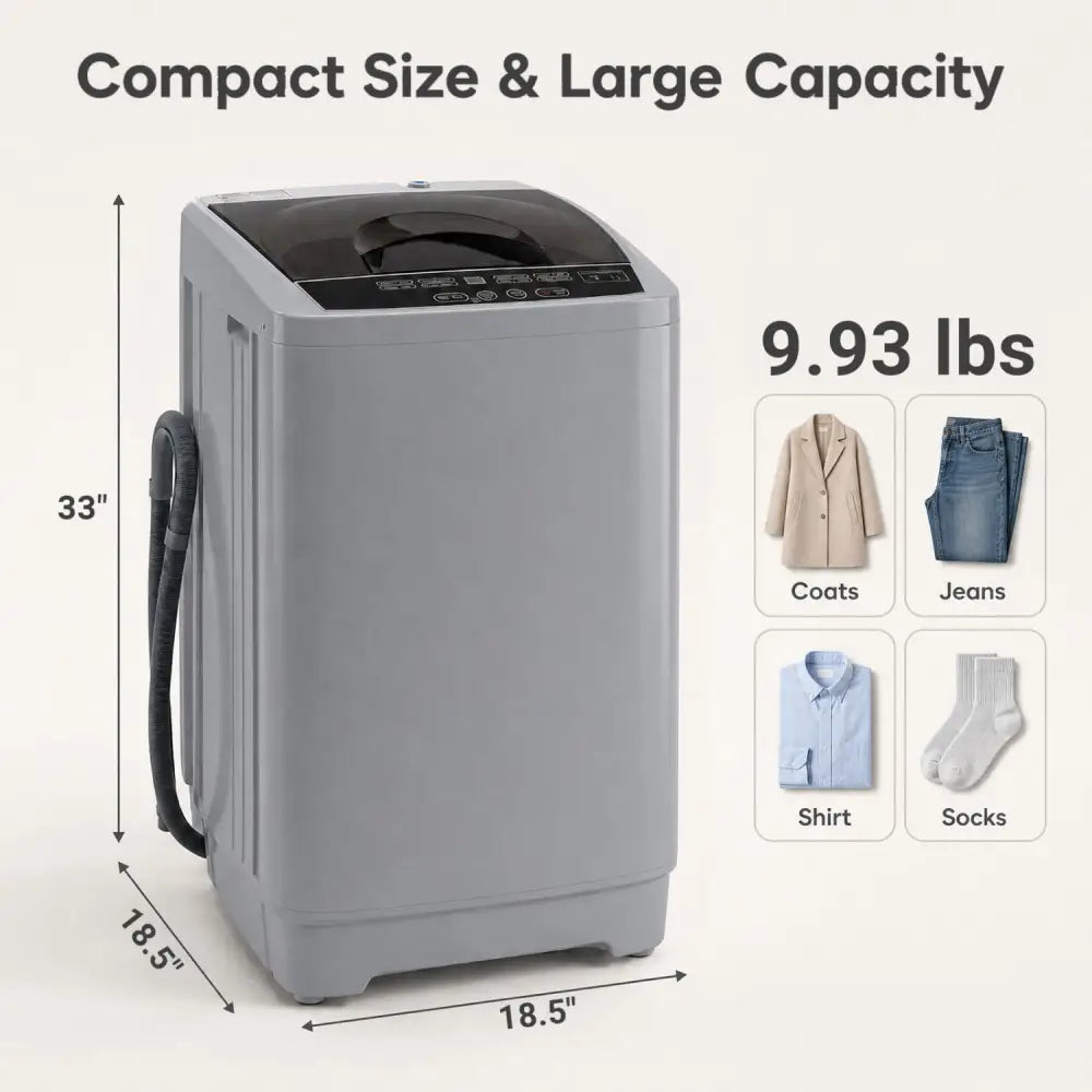 9.93 lbs Full Automatic Washing Machine with 8 Preset Programs-Gray - Gray - Washing Machines