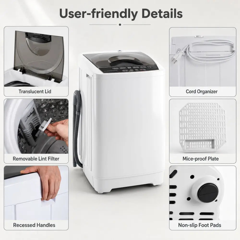 9.93 lbs Full Automatic Washing Machine with 8 Preset Programs-White - White - Washing Machines