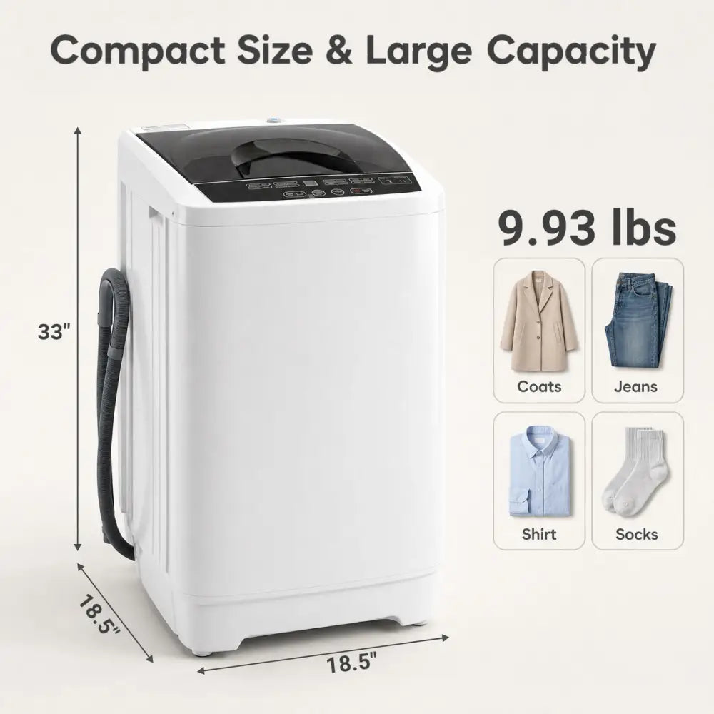 9.93 lbs Full Automatic Washing Machine with 8 Preset Programs-White - White - Washing Machines